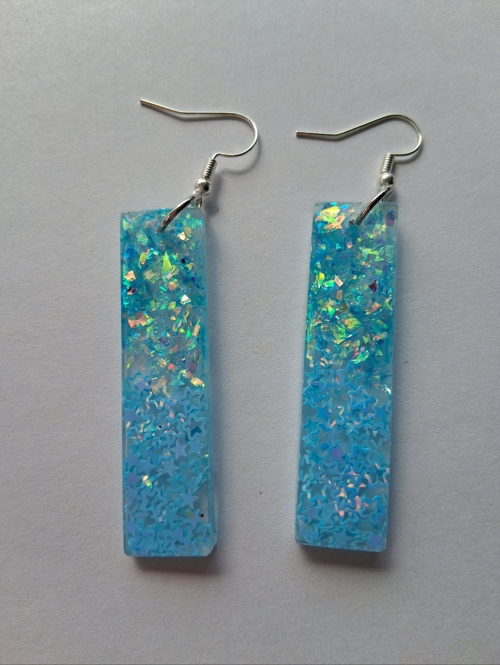 Hand Crafted Blue Iridescent Star Dangle Earrings